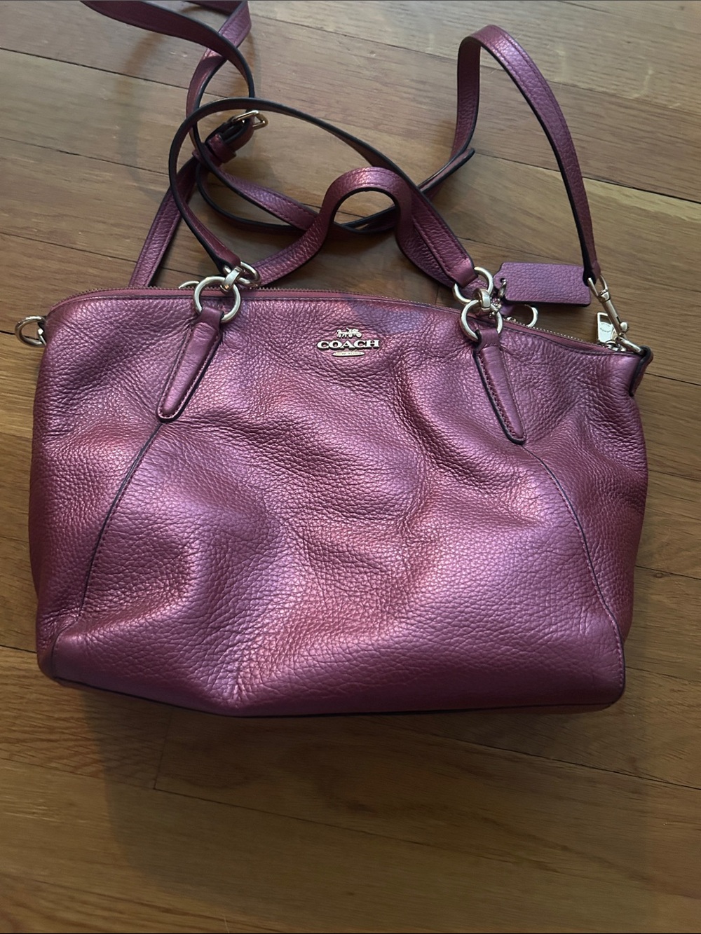 Coach Metallic Plum Pebbled Leather Shoulder Bag